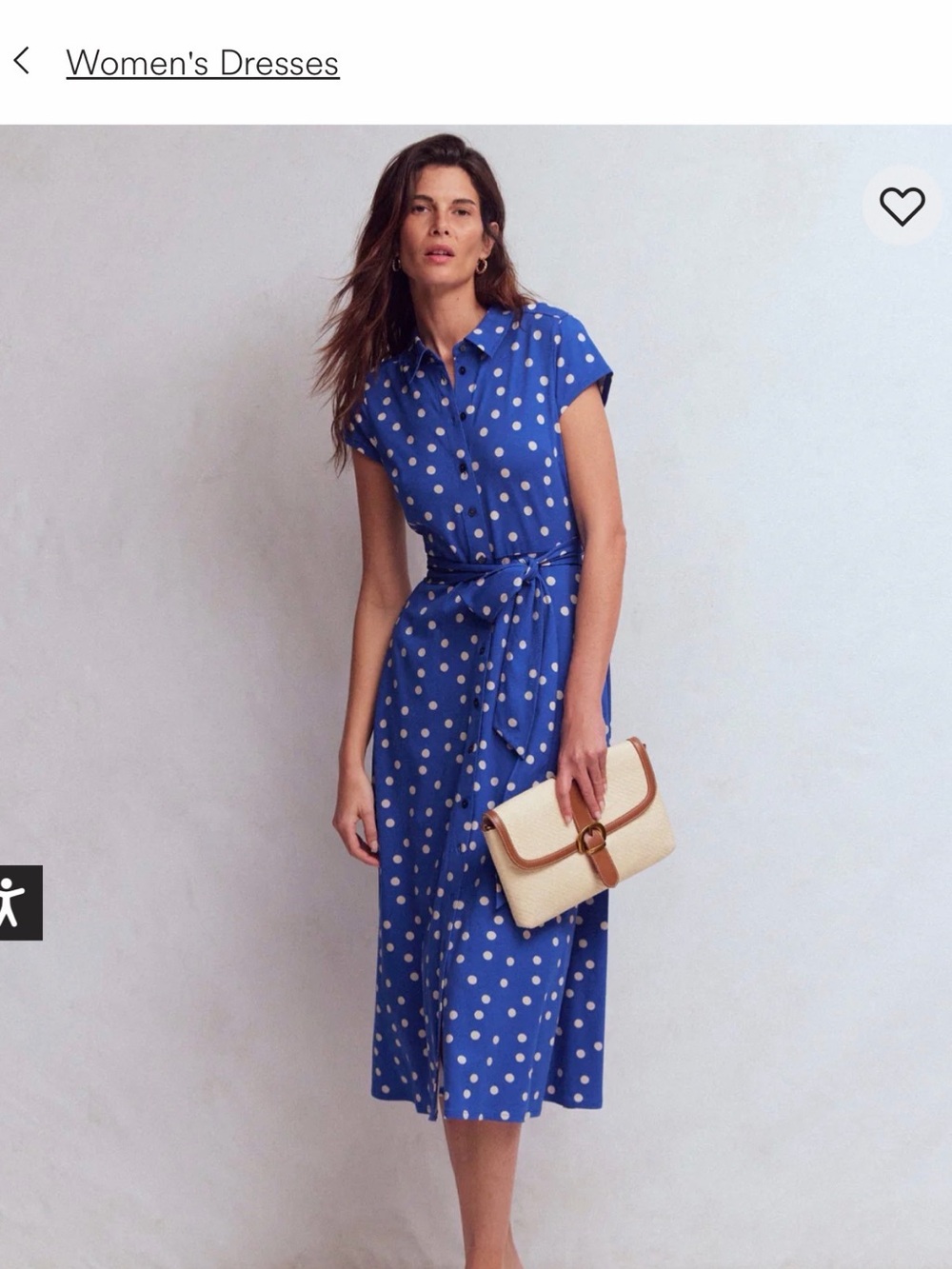 Boden Blue Polka Dot Midi Shirt Dress with Self-Tie Waist
